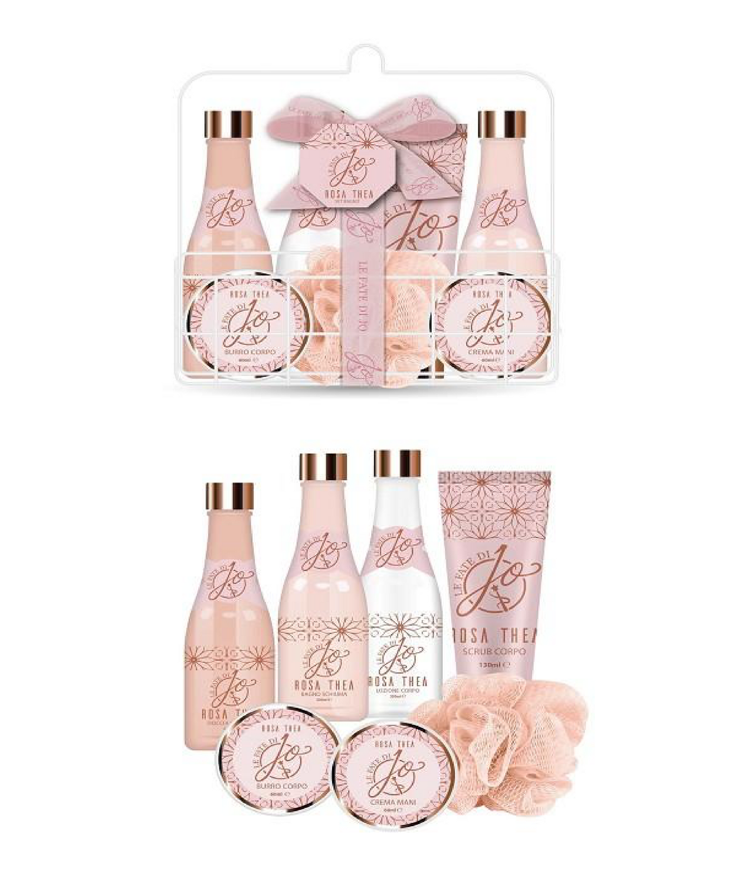 Cofanetto Rosa Thea – Cofanetto regalo con bagnoschiuma, crema corpo, scrub e crema mani