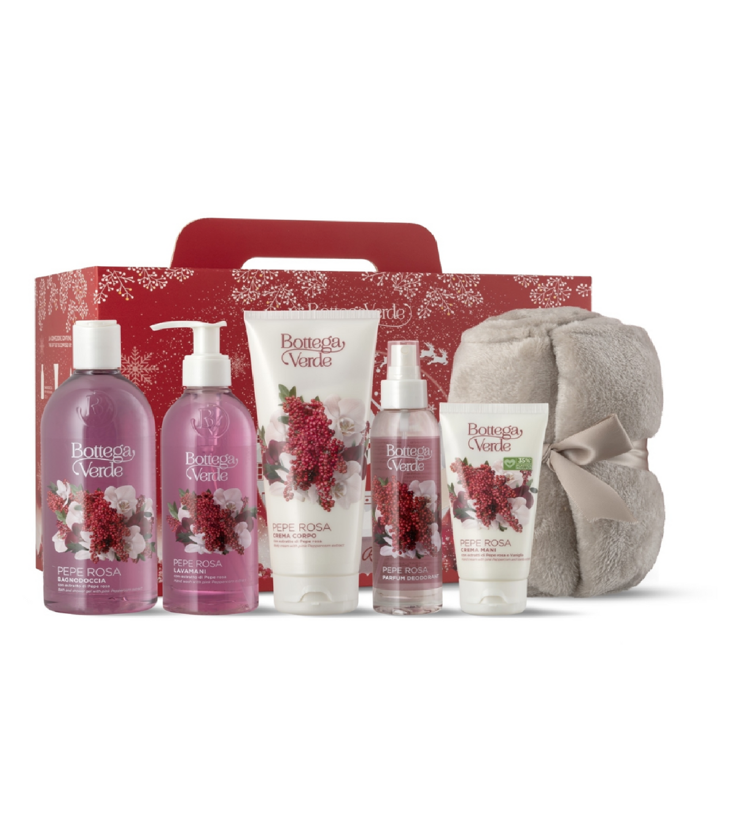 Bottega Verde Pepe Rosa Set Regalo: Profumo, Corpo, Mani + Mantella