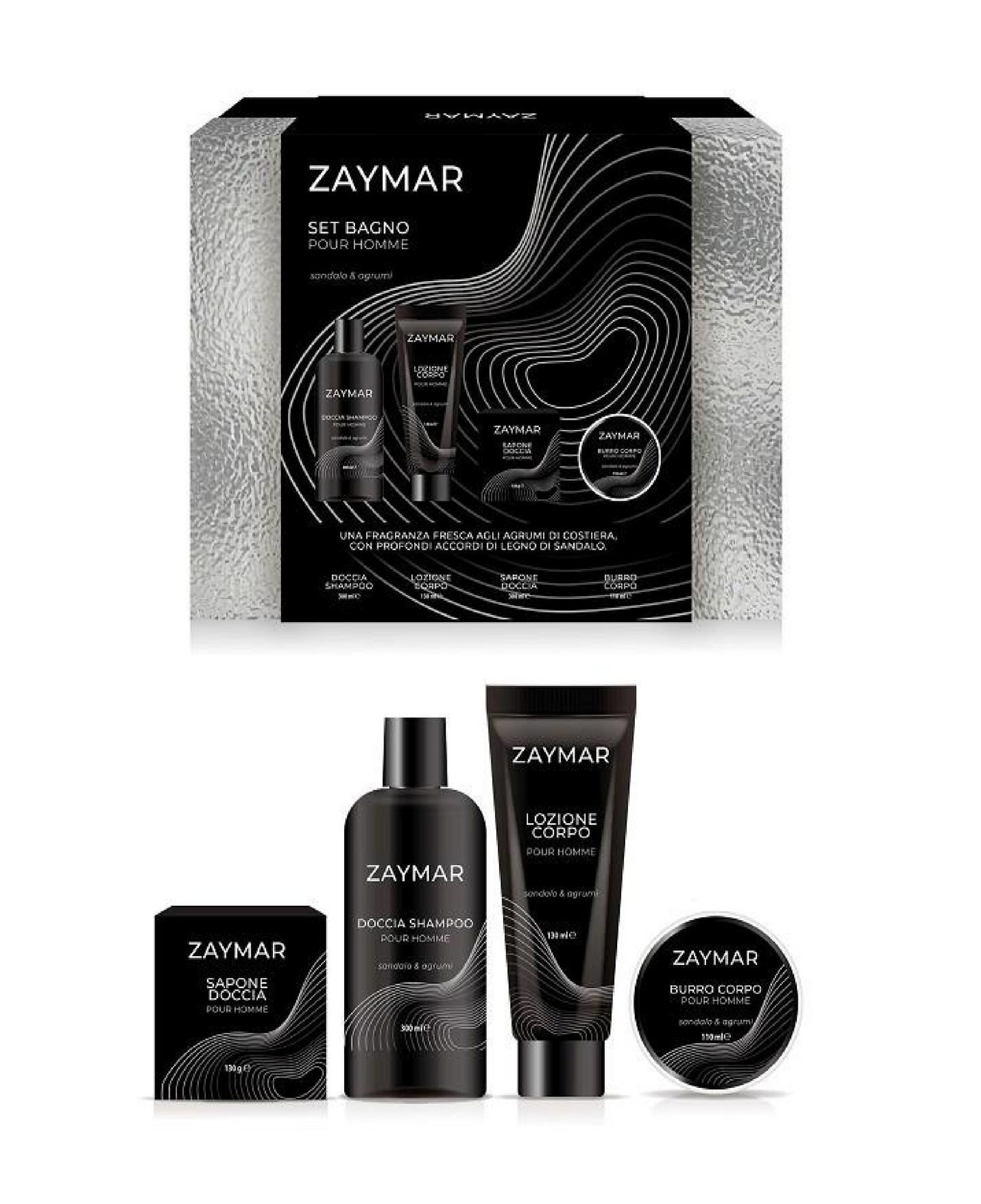 Cofanetto Pour Homme – Doccia Shampoo, Bagnolatte, Burro Corpo e Saponetta