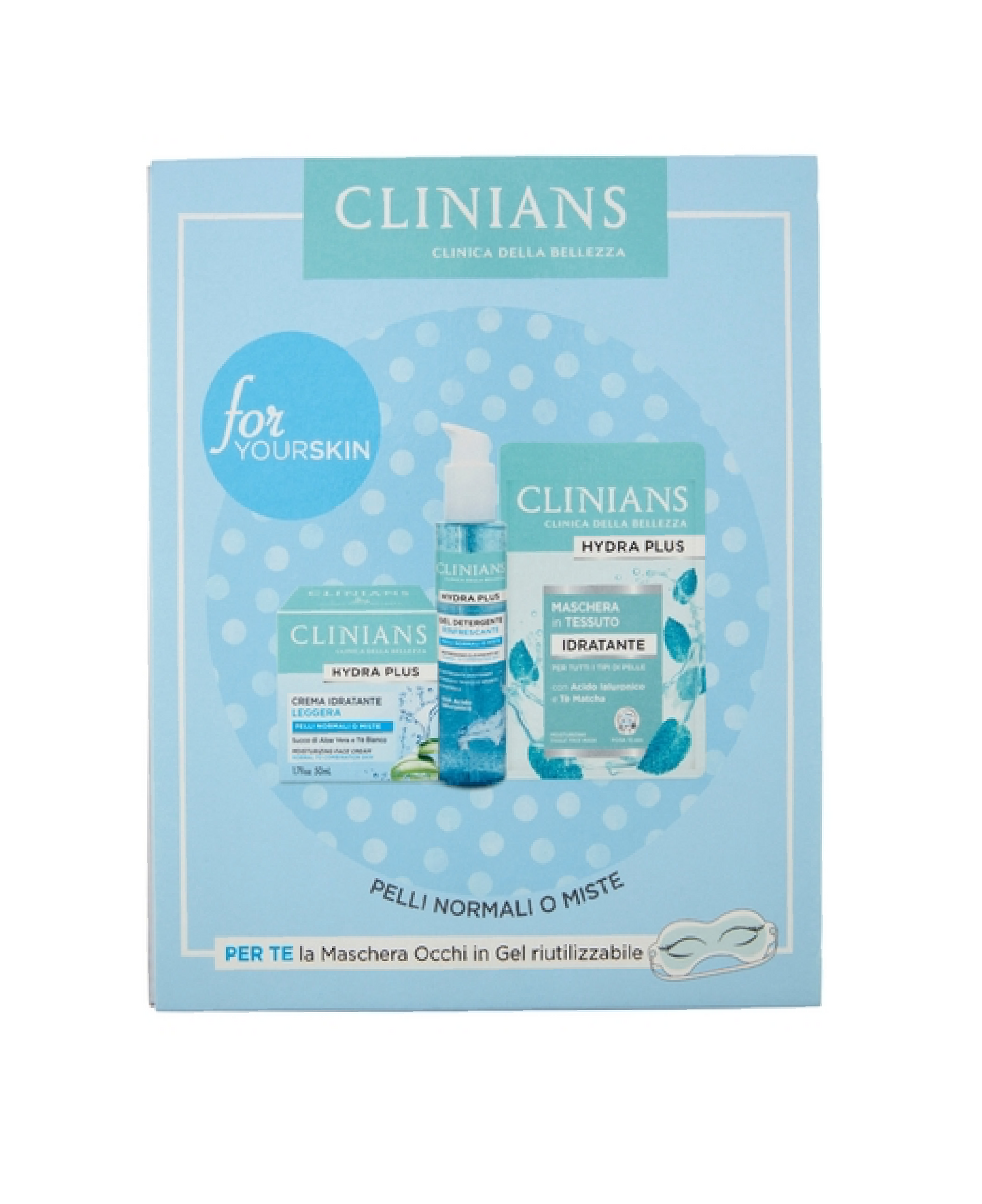 Hydra Plus Set Viso – Crema Idratante Leggera + Gel Detergente Rinfrescante + Maschera in Tessuto Riutilizzabile