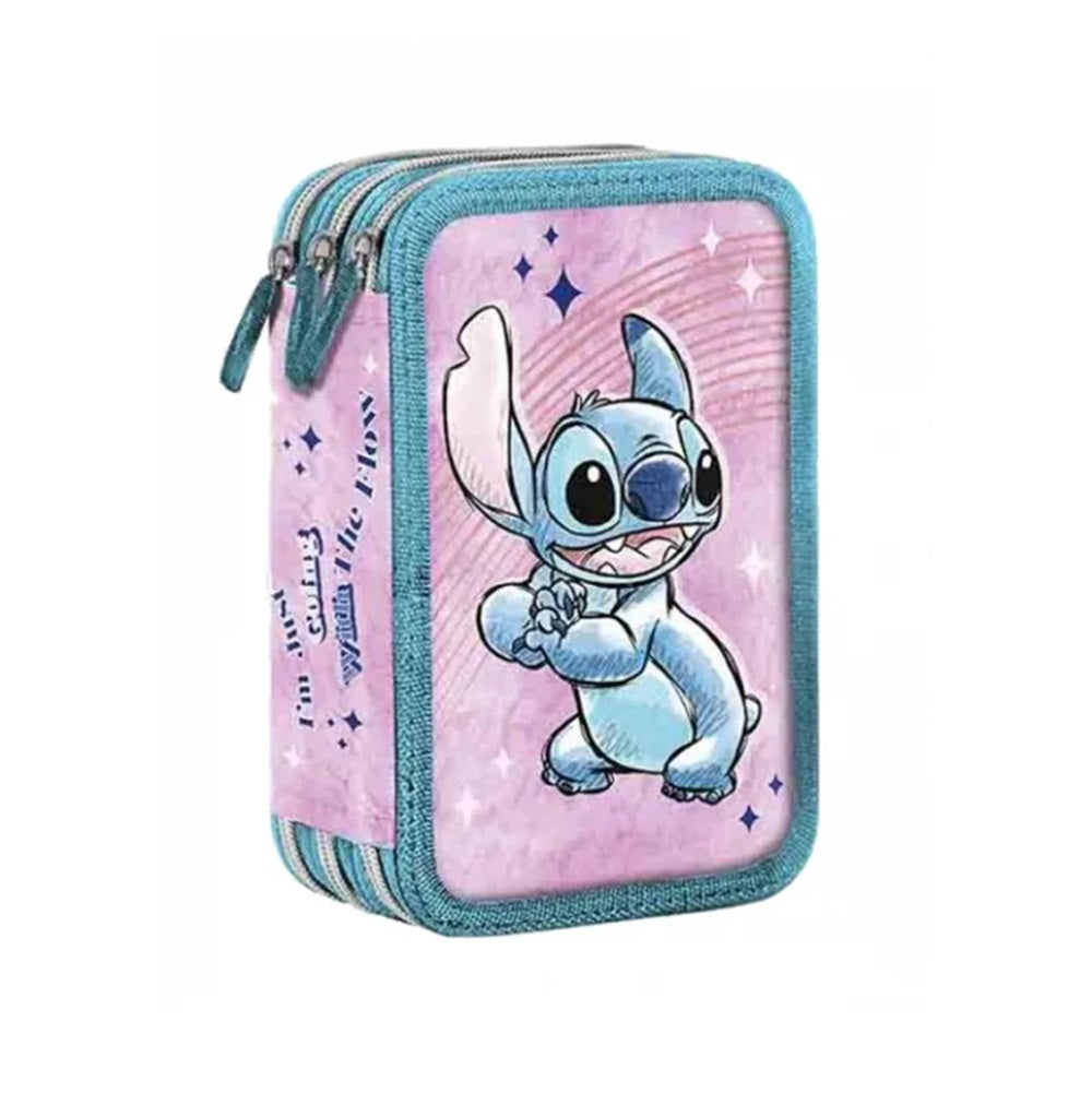 Astuccio 3 zip Stitch rosa con giotto Turbocolor