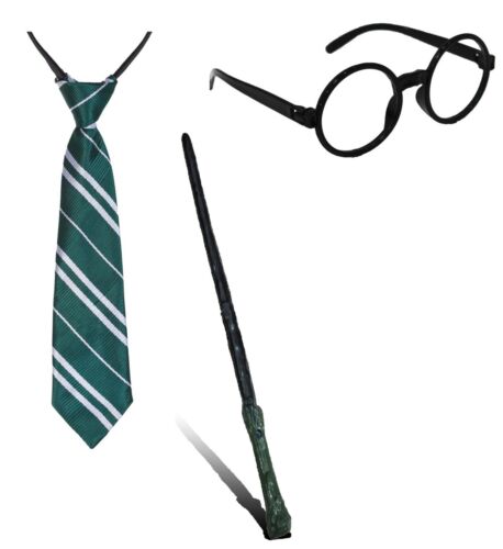 Set Costume Harry Potter Cravatta Bacchetta Occhiali Scopa mago strega