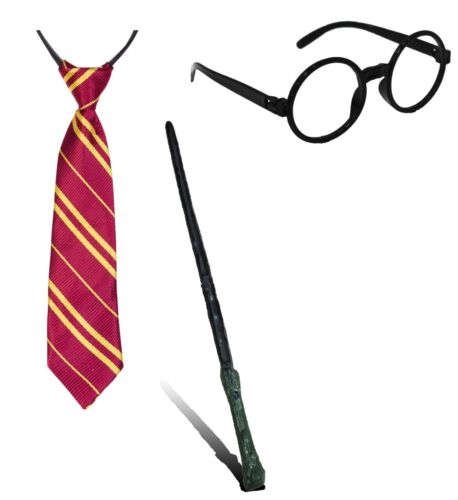 Set Costume Harry Potter Cravatta Bacchetta Occhiali Scopa mago strega