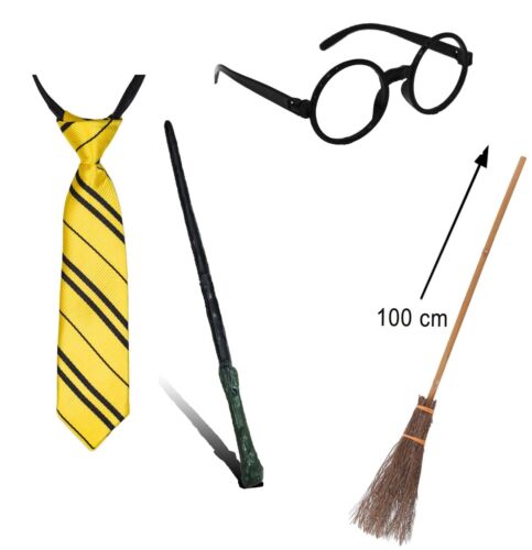 Set Costume Harry Potter Cravatta Bacchetta Occhiali Scopa mago strega