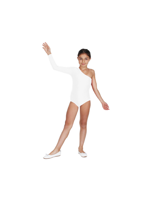 Body Danza Lycra Monospalla Manica Lunga Bianco