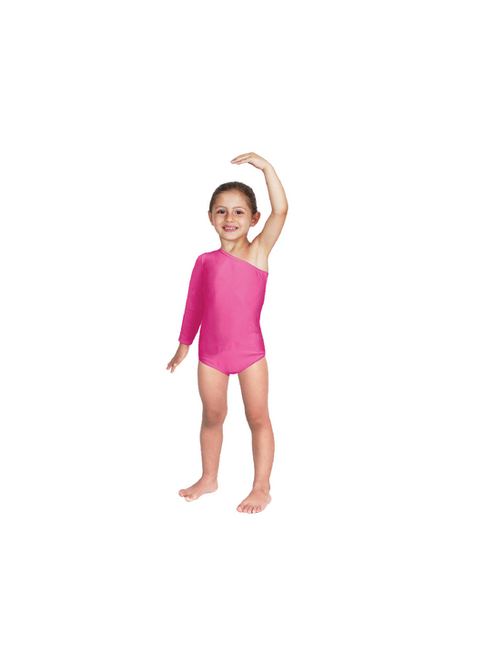 Body Danza Lycra Monospalla Manica Lunga Fucsia