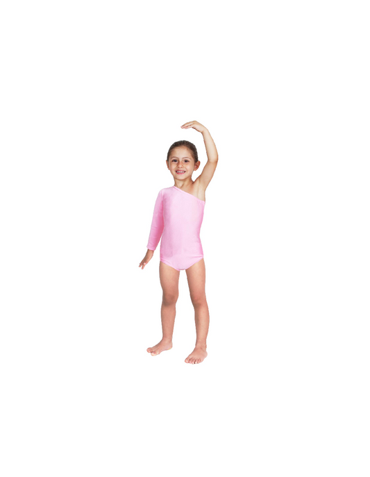 Body Danza Lycra Monospalla Manica Lunga Rosa