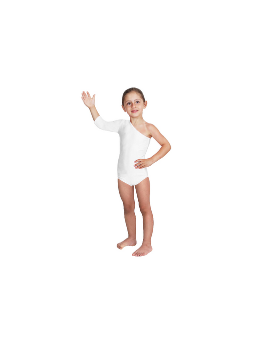 Body Danza Lycra Monospalla Manica Tre Quarti Bianco