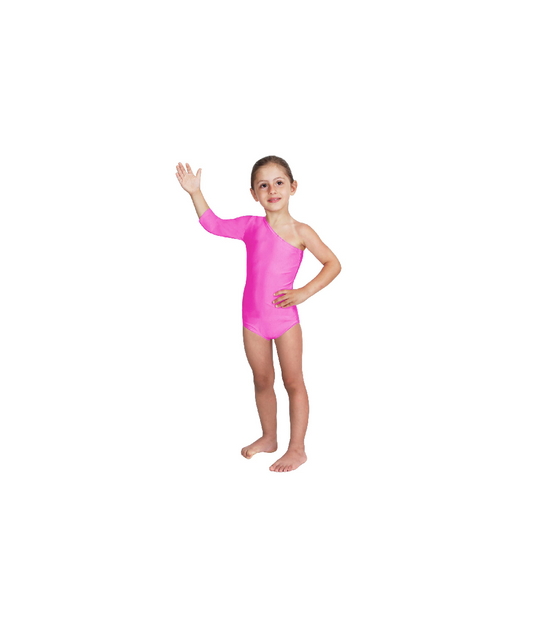 Body Danza Lycra Monospalla Manica Tre Quarti Fucsia