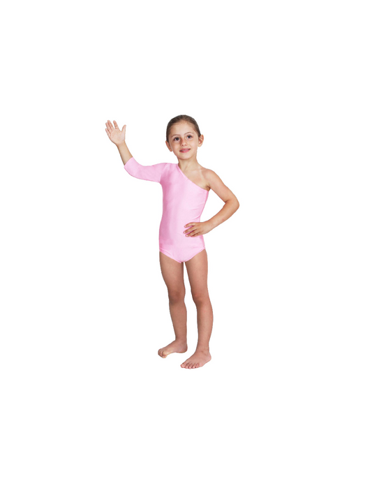 Body Danza Lycra Monospalla Manica Tre Quarti Rosa
