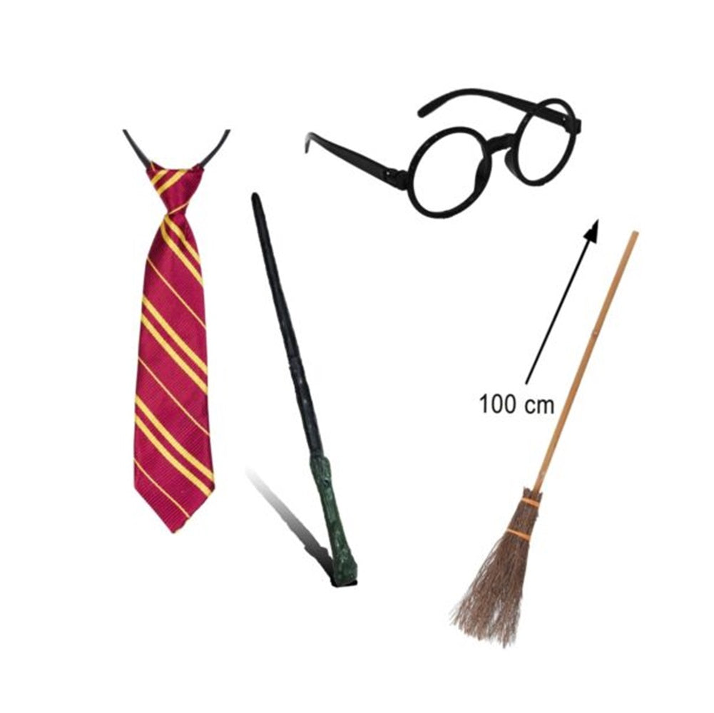 Set mago Cravatta Bacchetta Occhiali Scopa mago strega (Scegli il Kit)