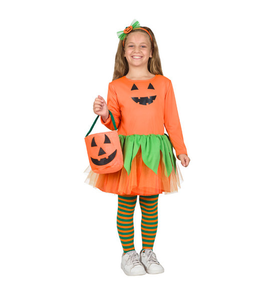 Costume Zucchetta di Halloween Bambina Tg 3/4anni a 11/12anni