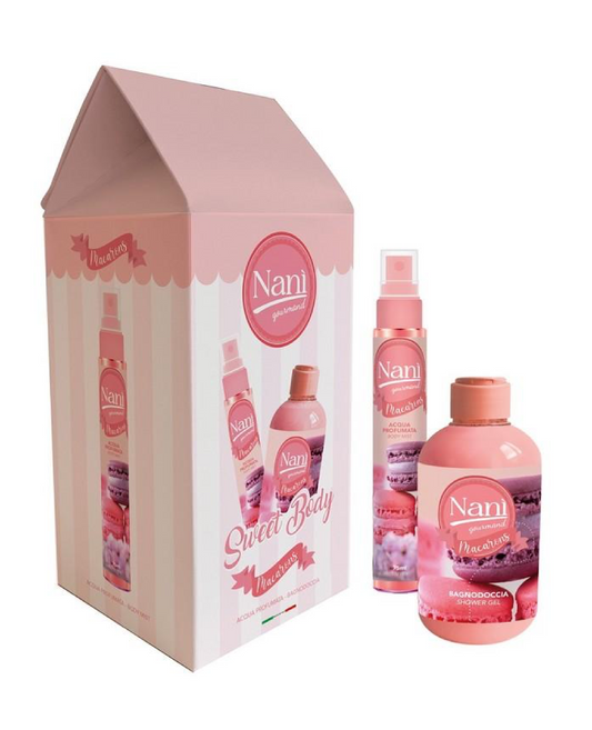 Gourmand Macarons – Cofanetto 75ml Acqua Profumata + 300ml Bagnodoccia