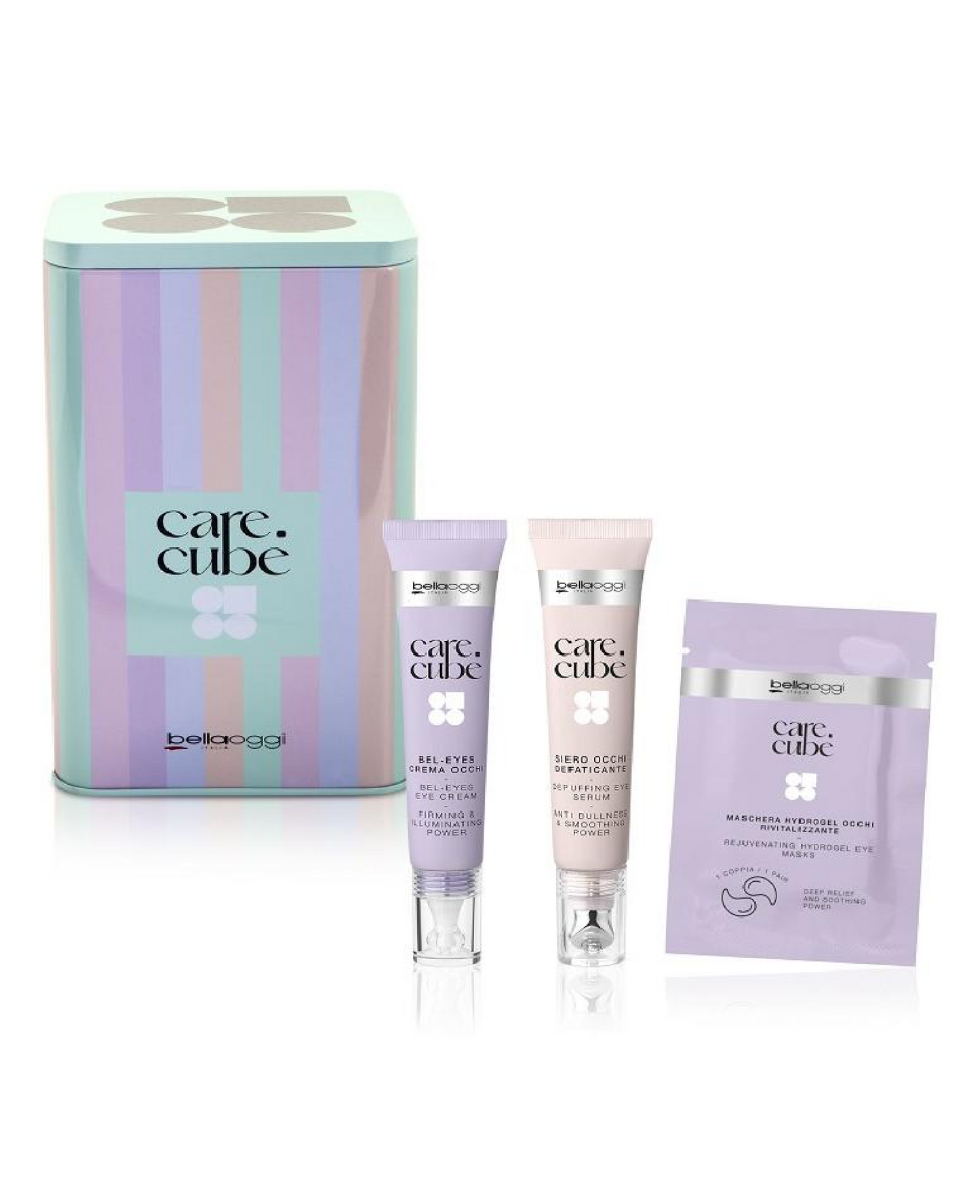 CARE CUBE Cofanetto Skincare – Contorno Occhi, Siero Defaticante e Patch Occhi