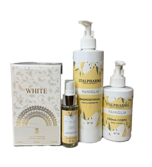 Kit Vaniglia - Profumo, Bagnoschiuma, Crema corpo e Acqua profumata