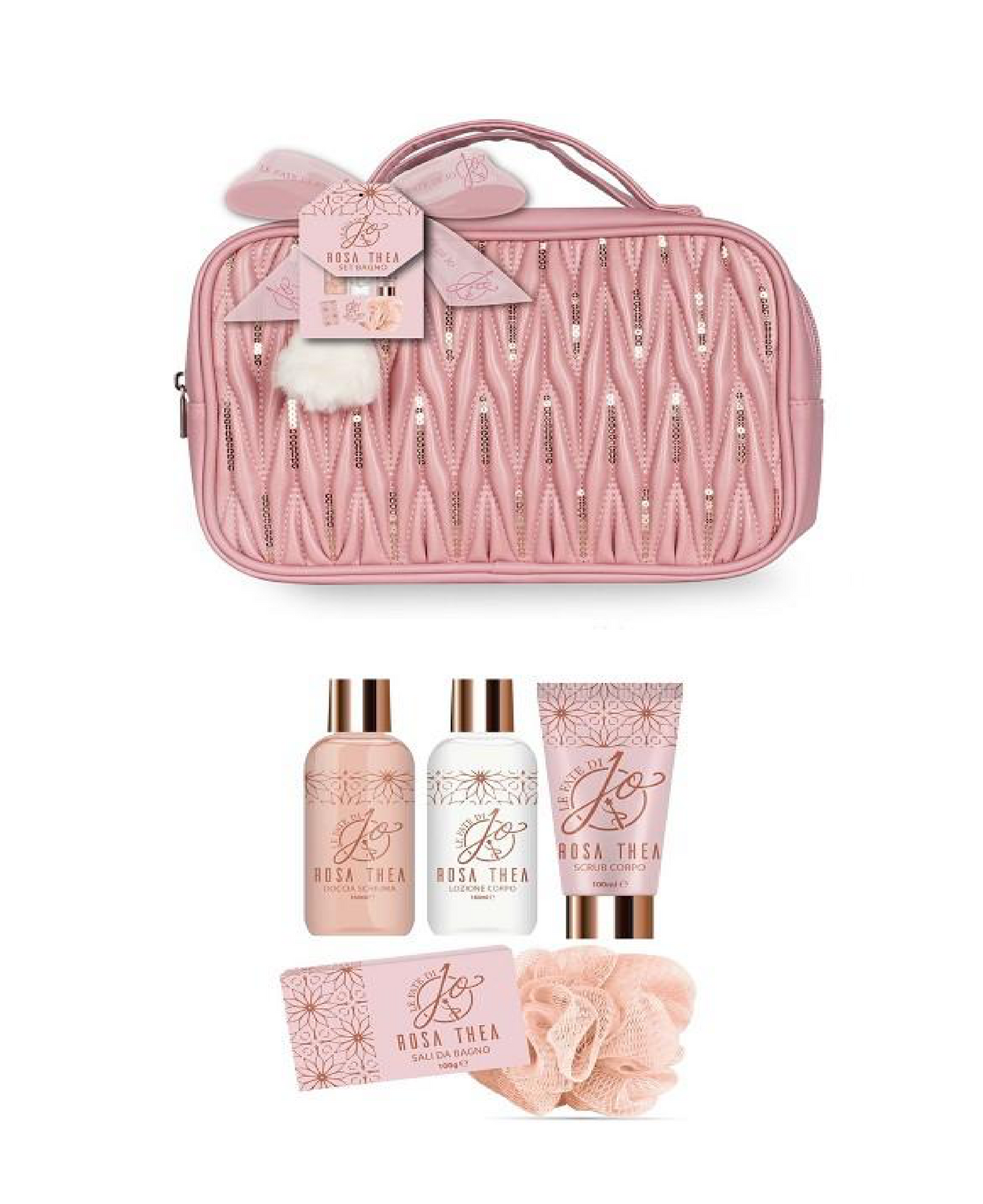 Rosa Thea – Cofanetto Beauty con shower gel, scrub, crema corpo e sali da bagno
