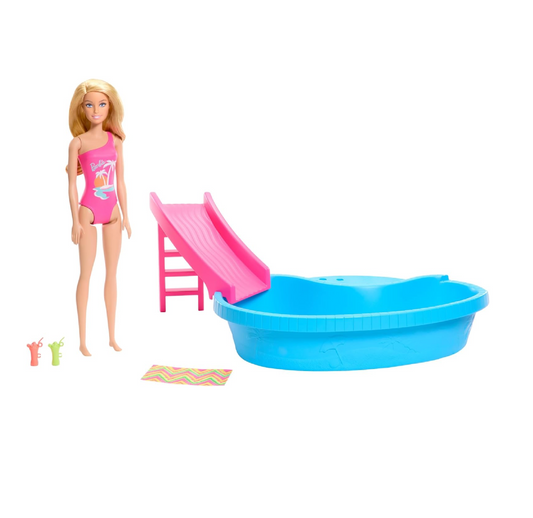 Barbie in Piscina Playset con Costume Rosa