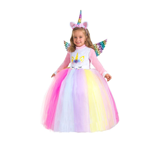 Costume Unicorno Arcobaleno Bambina Tg 3-4anni a 5-6anni